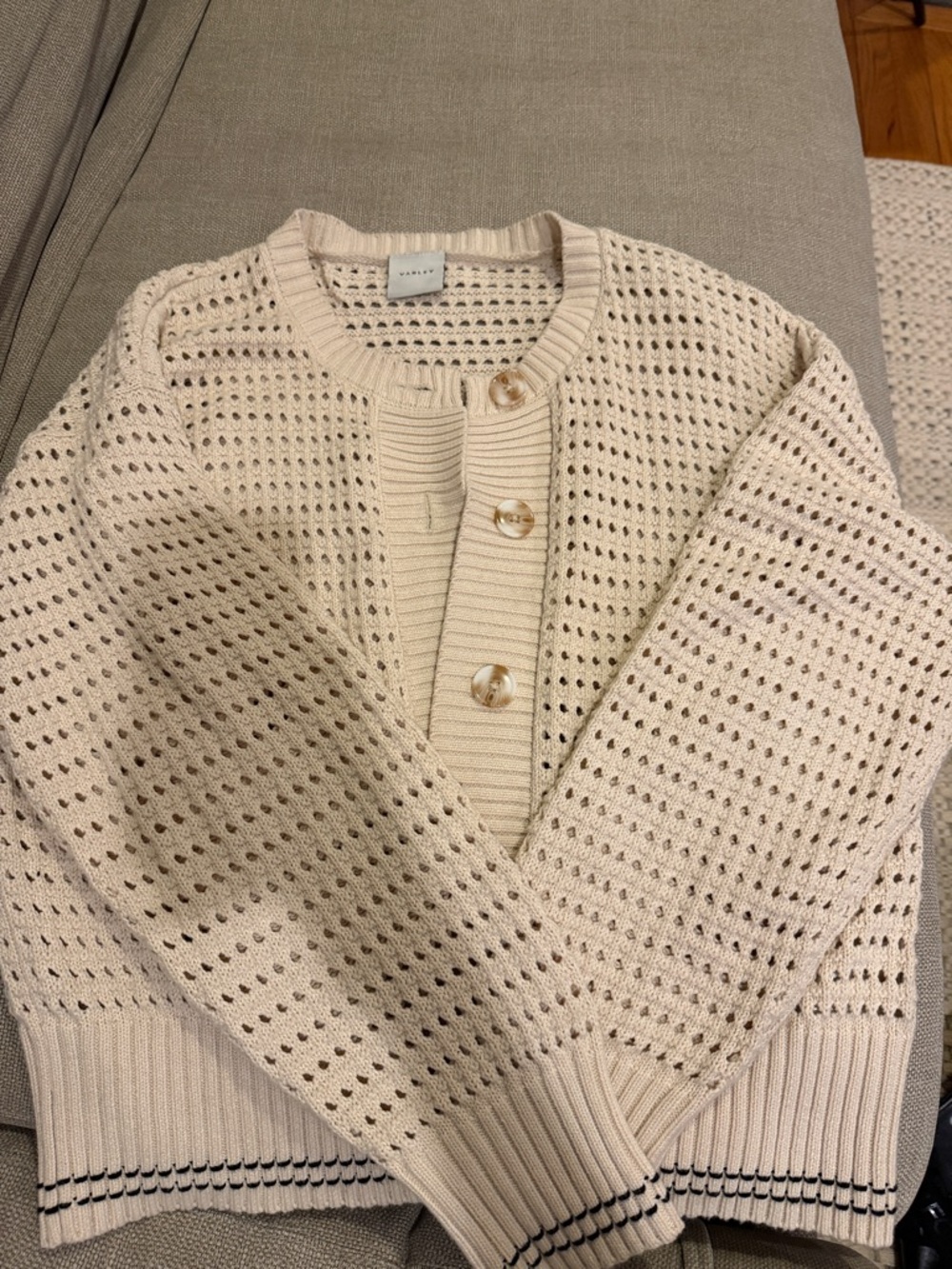 Varley Cream Open-Knit Button Cardigan